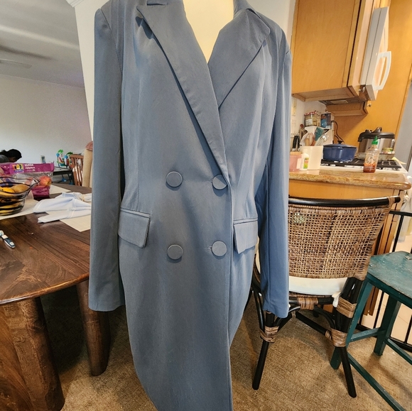 NwT 7 For All Mankind Long Line Trench Blazer Blue Size Large Spring Coat - Picture 5 of 11